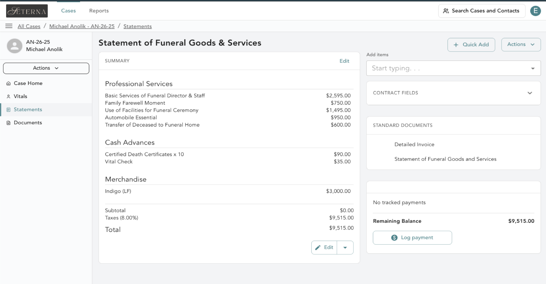 Afterword Essential case management screenshot